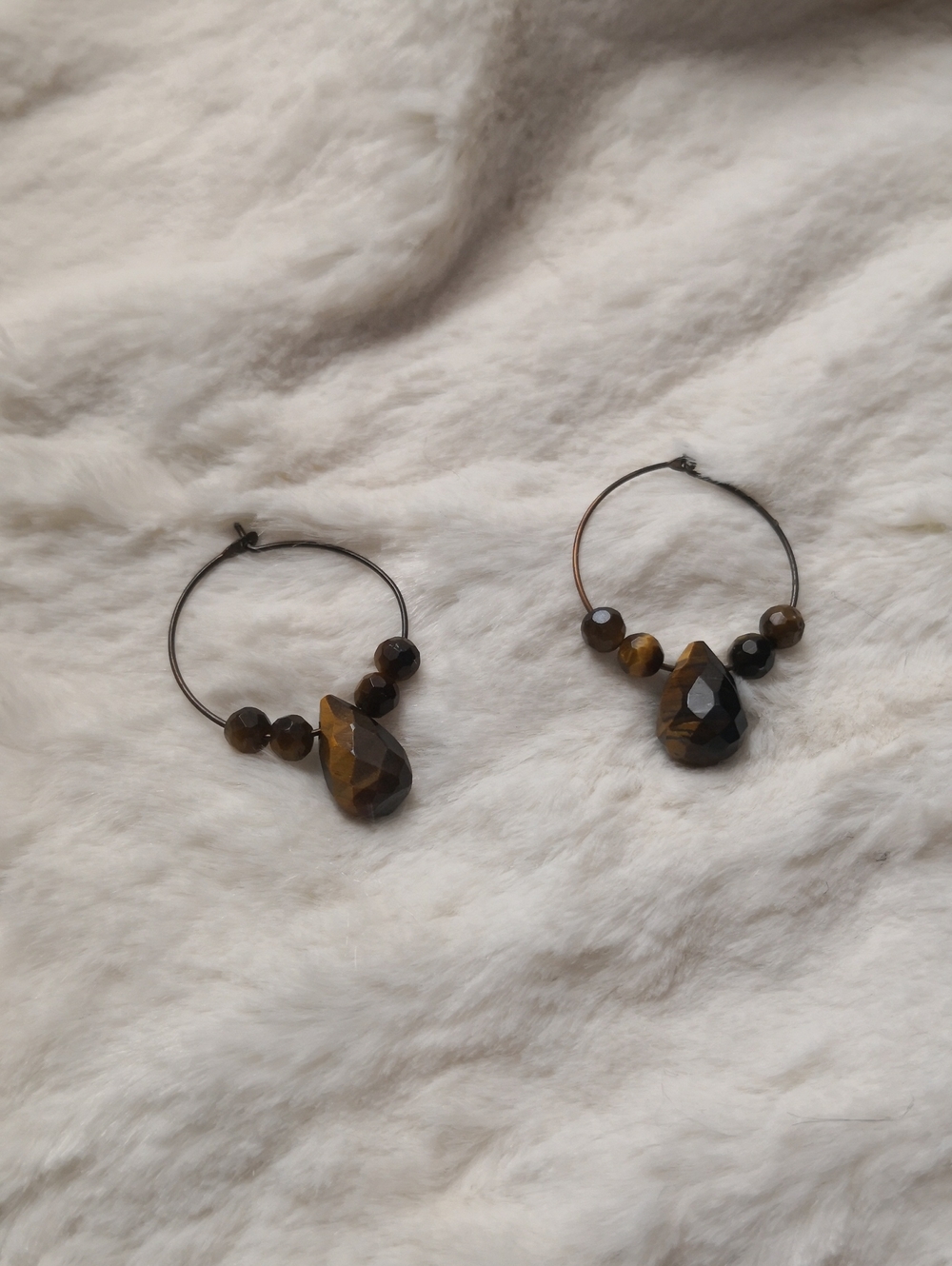 Tiger's Eye Beaded Hoop Earrings - Brown Gemstone